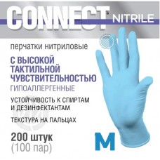 Перчатки нитриловые, смотровые, нестерильные Connect Nitrile (Pulin), размер M, 100пар/уп